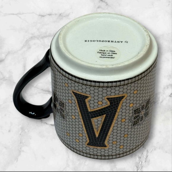 Anthropologie Bistro Tile Margot Monogram "A" Coffee Mug Decorated Stoneware - Picture 4 of 9